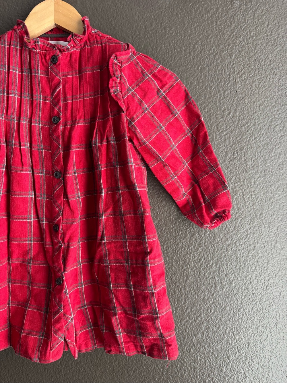 Zara Red Plaid Ruffle-Shoulder Button Dress - Picture 3 of 5